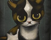 two little dog big eyes vintage kitten and puppy velvet painting