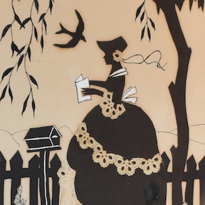 vintage    watercolor  lady silhouette portrait  landscape signed