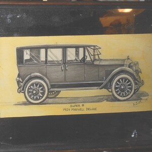 Super 8 1924 Maxwell Deluxe vintage drawing signed