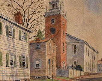 vintage   Newport  ri   watercolor   trinity church Newport Rhode island artist signed