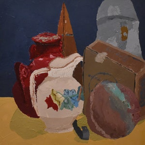 vintage    abstract  oil painting of pitcher and objects