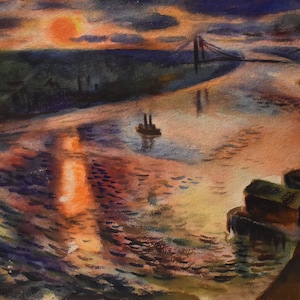 vintage abstract  painting  of George Washington bridge at night