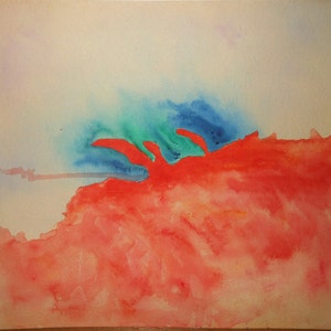 Vintage abstract water color of  lake shore