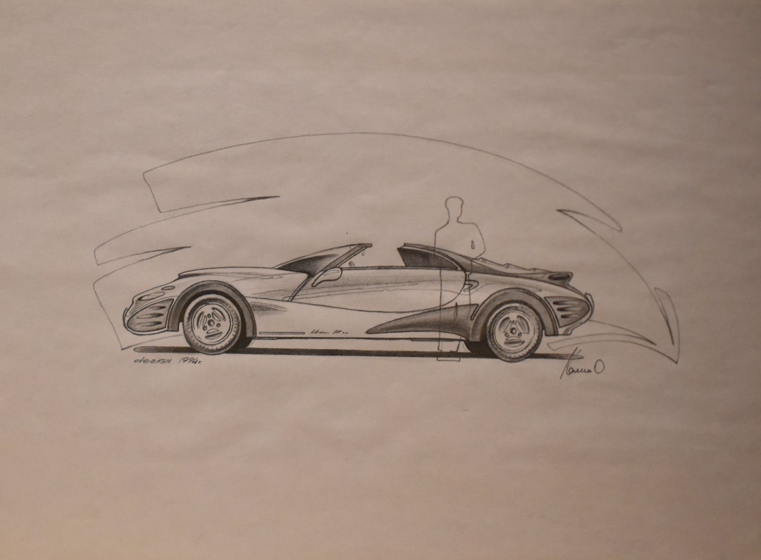 Vintage Race Car Pencil Drawing of Race Car Design Ca 1994 Etsy
