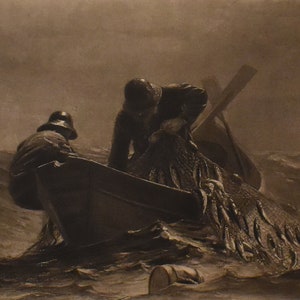 vintage  1893  Winslow homer  photogravure   titled the herring net