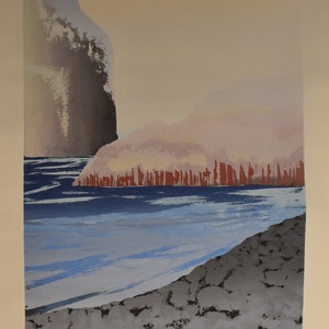 vintage absract color serigraph lake landscape of mountain passage trees artist signed one of four image 8