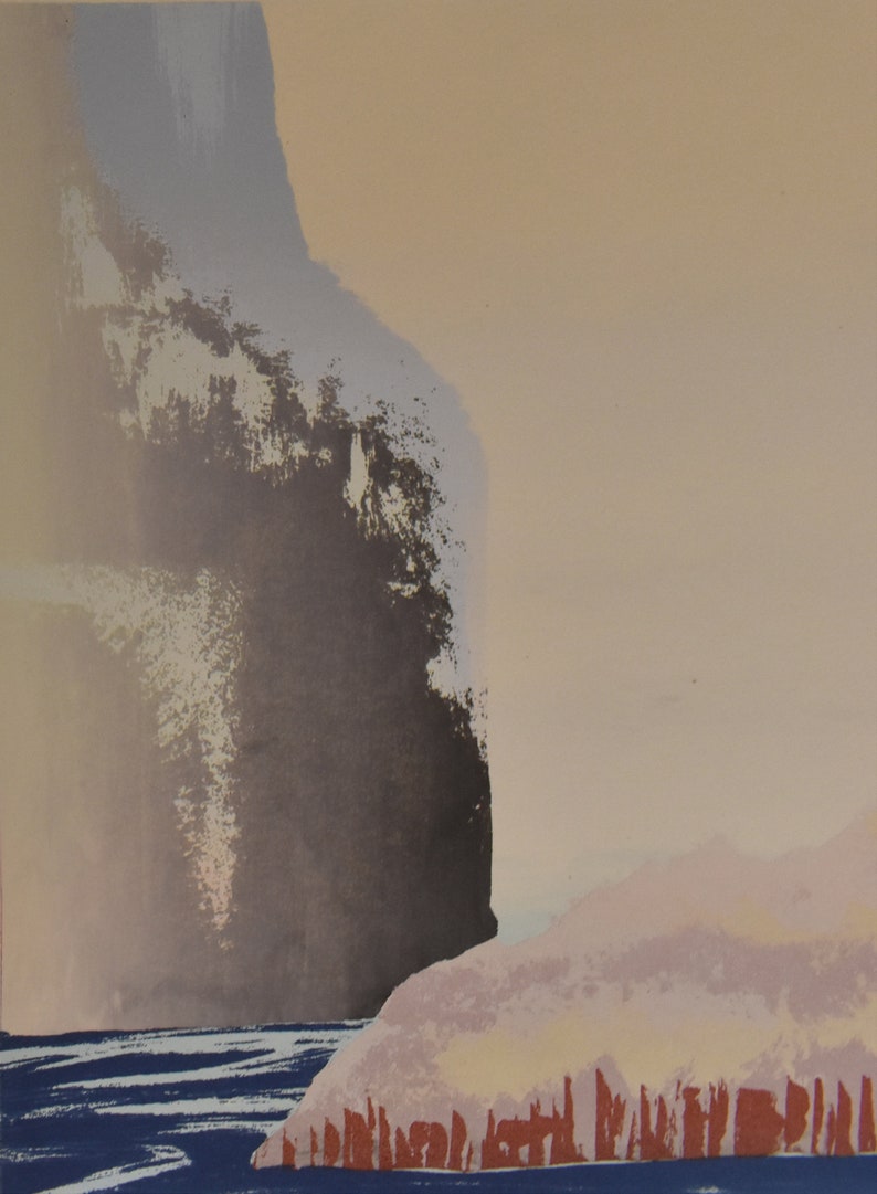 vintage absract color serigraph lake landscape of mountain passage trees artist signed one of four image 7