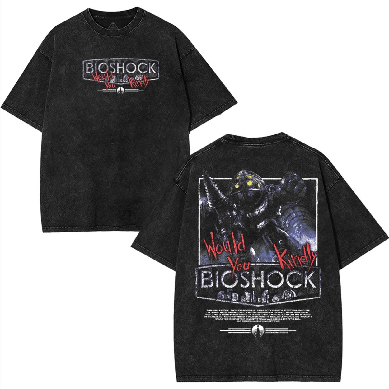 BioShock Rapture City Graphic T-Shirt Washed Cotton Streetwear Top