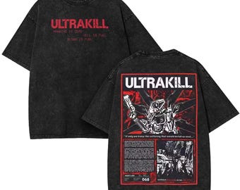 Ultrakill Gabriel Fallen Angel Gaming T-Shirt Double-sided Heavyweight Washed Fabric Cotton Graphic Tee Gamis
