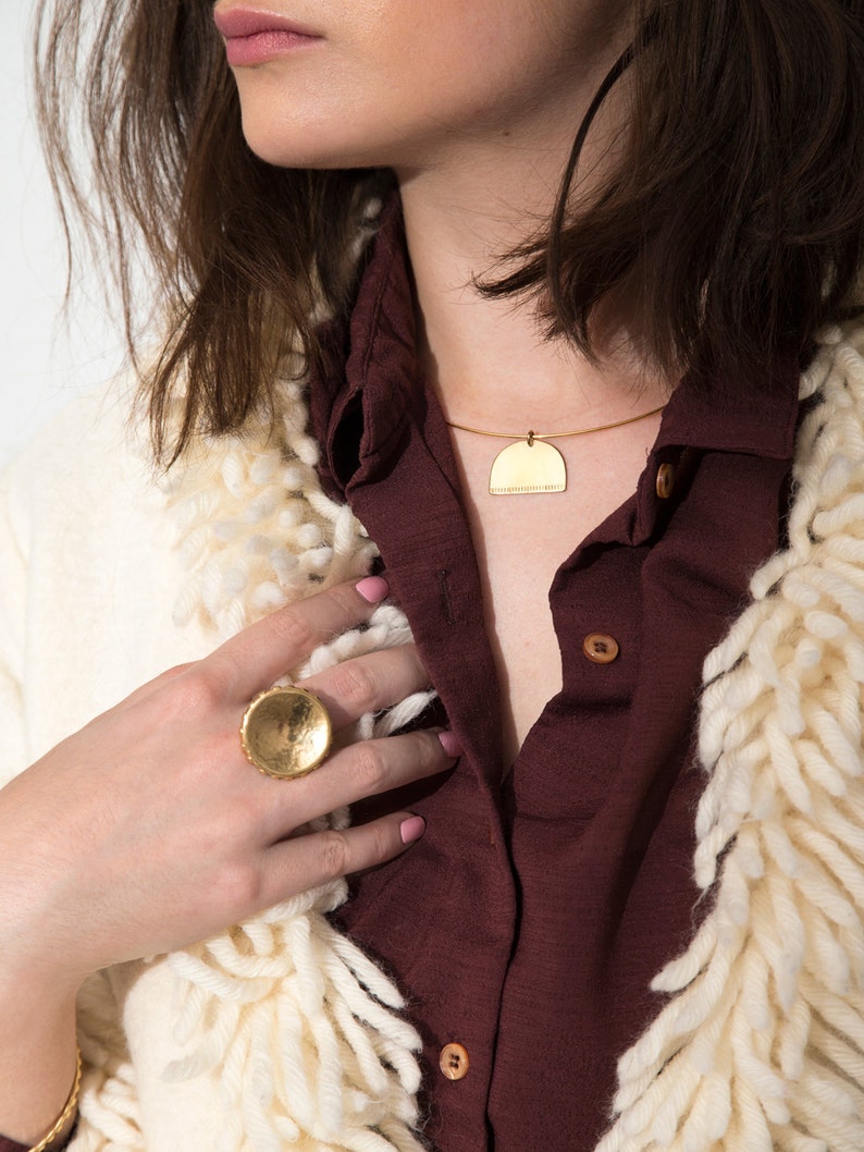Mound Half Circle Choker 14k gold vermeil architectural collar necklace half moon pendant