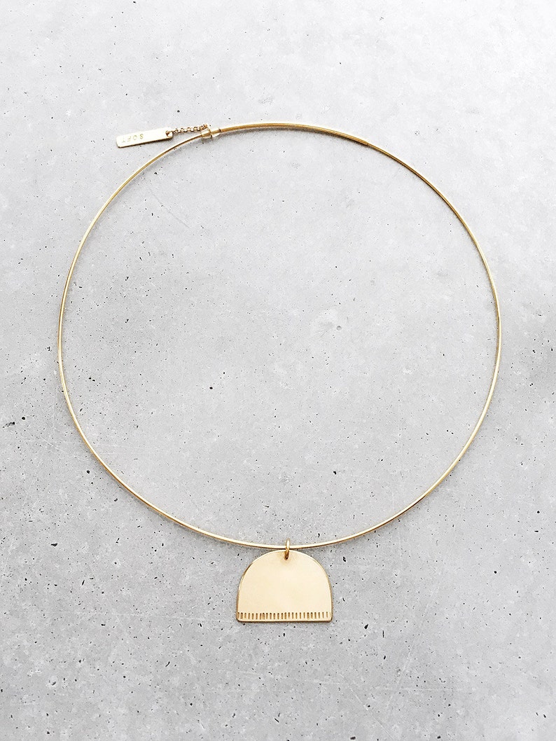 Mound Half Circle Choker 14k gold vermeil architectural collar necklace half moon pendant