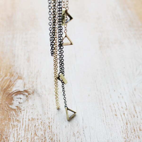 Geometric Lariat / Long Minimal Necklace / silver or gold chain