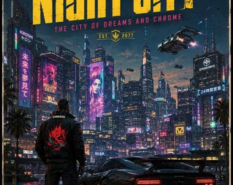 Night City Travel Poster | Cyberpunk 2077 Retro Sci-Fi Wall Art
