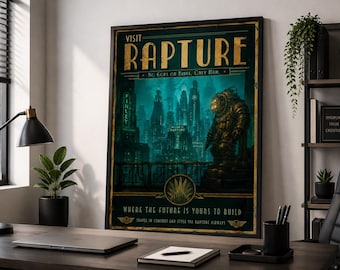 BioShock Rapture Reiseposter | Art-déco-Kunstdruck einer Unterwasserstadt | Dekoration fürs Gaming-Zimmer