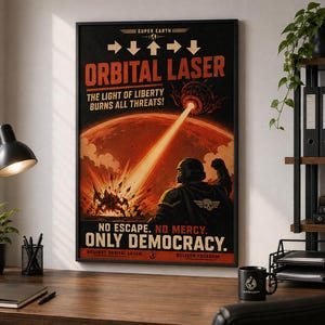 Pôster do Laser Orbital de Helldivers 2 | Arte de Parede de Propaganda da Super Terra (A3 A4)