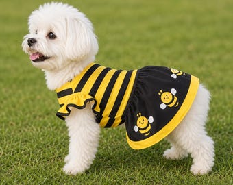 Gestreifte Biene Hund Kleid | Bumblebee-Haustier-Kostüm, Welpen-Bekleidung, Baumwollmischung, Easy Fit