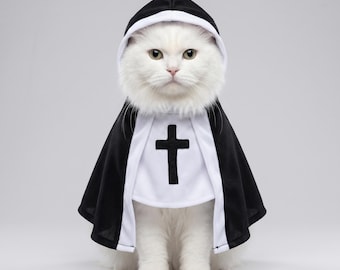 Costume da suora per animali domestici con mantello con cappuccio / Completo bianco e nero per gatti e cani di piccola taglia