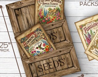 Seed Packet Pocket & Seed Envelopes - Rustic Dark Wood | Printable Garden Junk Journal Pocket | Download PDF JPG