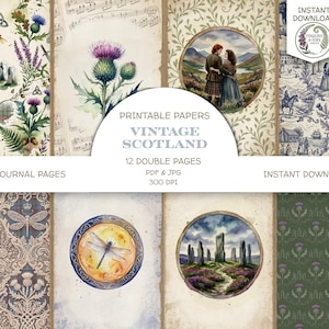 Vintage skräpjournalsidor från Skottland | Utskrivbart papperspaket med vintage Outlander-motiv | Ladda ner PDF JPG
