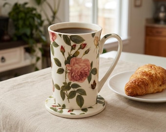 Kent Pottery Rose & Butterfly Tea Mug with Matching Coaster | Boxed Set