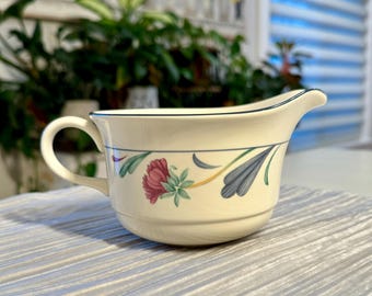 Lenox Chinastone - Amapolas sobre azul (5213) Jarra para crema / Ribete azul / 14 cm de largo / Vintage de los años 80 a principios de los 2000