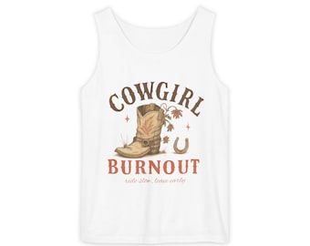 Cowgirl Burnout Tank Top | Western Boot Horseshoe Graphic