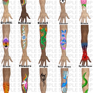 Face paint arm designs, Face paint design menu board, Designs for face painters, digital download design menu board, Face paint word board