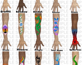 Face paint arm designs, Face paint design menu board, Designs for face painters, digital download design menu board, Face paint word board