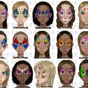 Face Painting Girl Butterfly board, Face paint design menu board, Designs for face painters, digital download girly design menu board