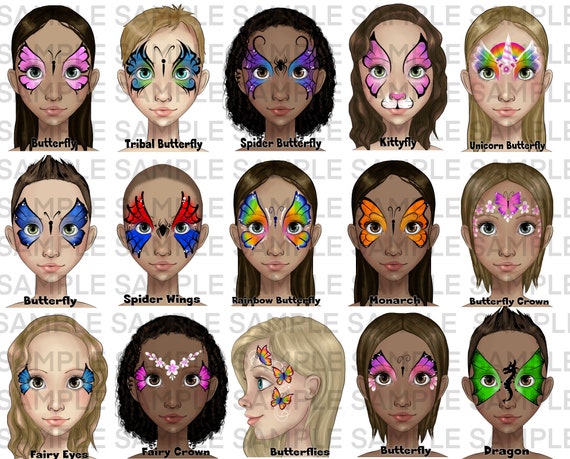 Face Painting Girl Butterfly Board, Face Paint Design Menu Board