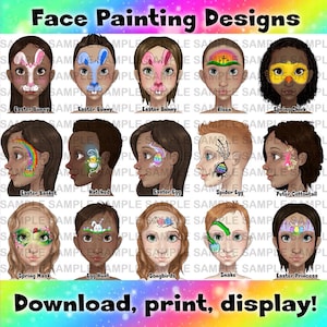 Oster-Gesichtsmalerei-Menü - Frühlings-Gesichtsfarben Designs für Kinder - Digitaler Download Wordboard für Künstler & Events