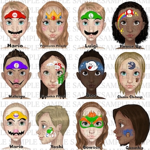 Mario video game Face Painting Word board Face paint design menu board, Designs for face painters, digital download design menu board