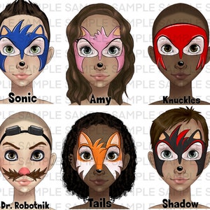 Face Painting Sonic Tails Knuckles board, Face paint design menu board, Designs for face painters, digital download word design menu board