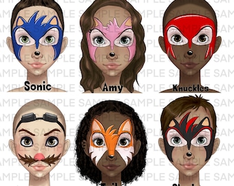 Face Painting Sonic Tails Knuckles board, Face paint design menu board, Designs for face painters, digital download word design menu board