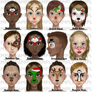 Face Painting board, Face paint design menu board, Designs for face painters, digital download design menu board, Christmas designs, holiday