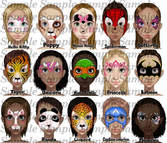 Face Painting Design Board, Face Paint Design Menu Board, Designs