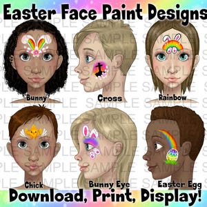 Oster-Gesichtsfarbe Menu Board - Urlaub Digital Download - Hase, Ei, religiöses Kreuz, Küken, Regenbogen Kids Designs