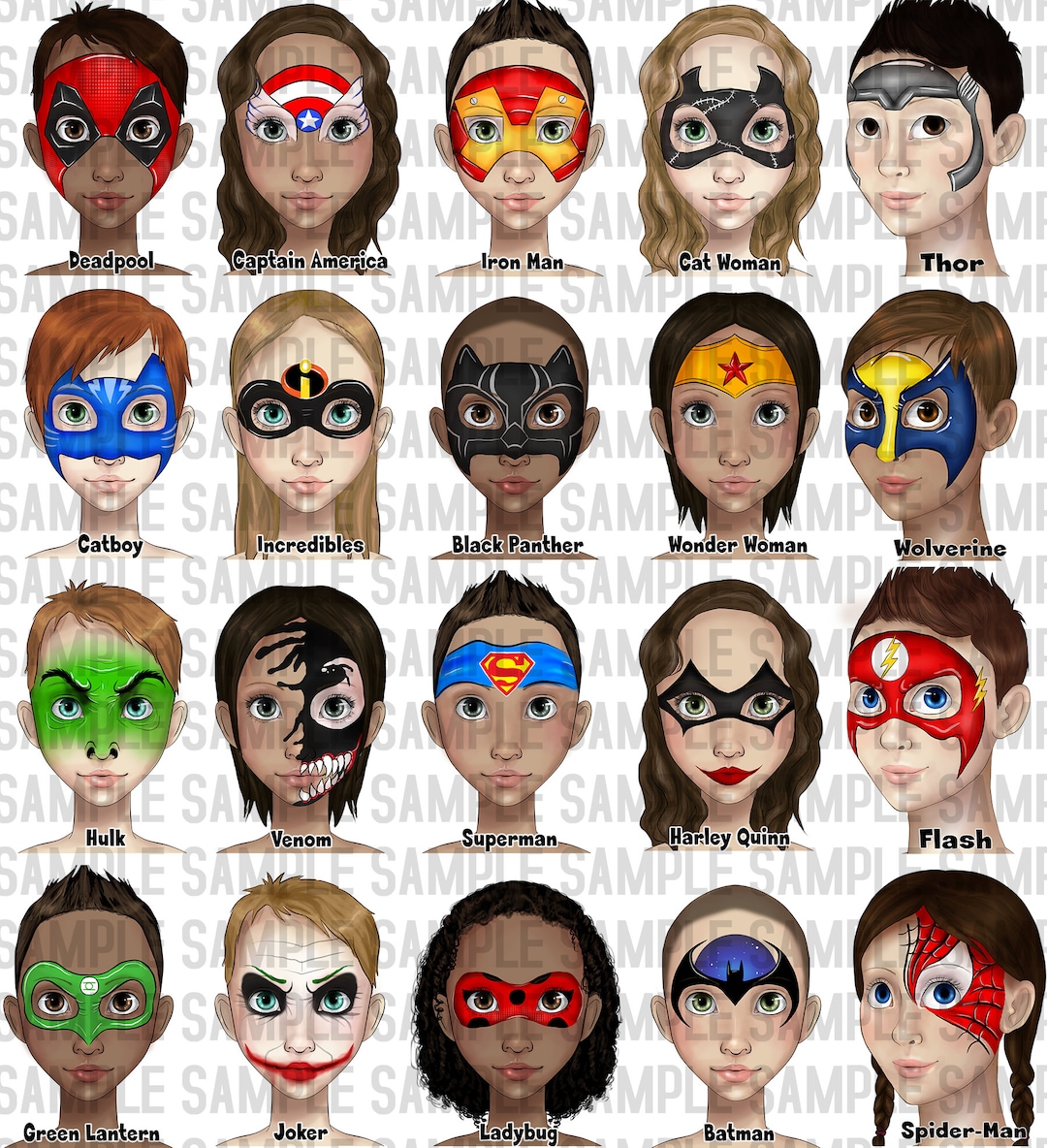 Face Painting Design Board, Face Paint Design Menu Board, Designs for Face  Painters, Boy Face Designs, Girl Paint Designs, Butterfly, Batman 