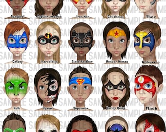 Face Painting Word board, Face paint design menu board, Designs for face painters, digital download design menu board, superhero design menu