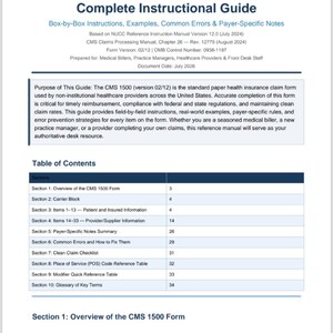CMS 1500 Claim Form Guide | HCFA 1500 Medical Billing Reference PDF | Box by Box Instructions Cheat Sheet Instant Download