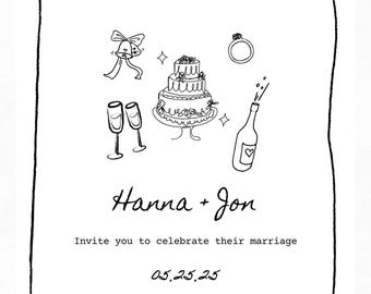 Réservez votre date, mariage, modèle de toile modifiable, dessiné à la main, griffonnages, fichier numérique