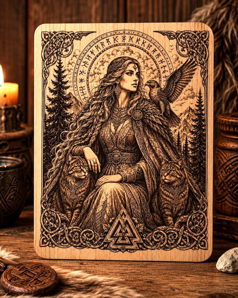 Freya With Falcon Cloak V2 SVG PNG | Norse Goddess Laser Engraving File ...