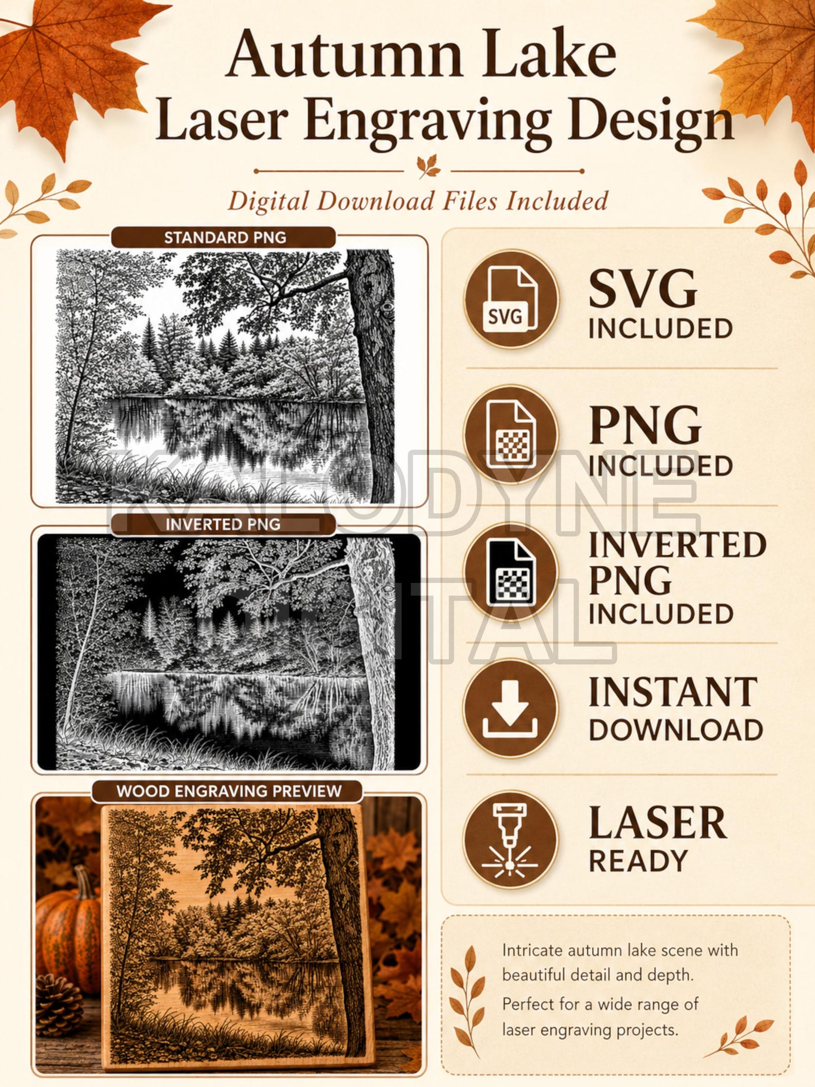 Autumn Lake SVG PNG | Fall Laser Engraving File | Autumn Landscape ...
