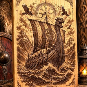 Viking Longboat SVG PNG | Norse Dragon Ship Laser Engraving File | High Contrast