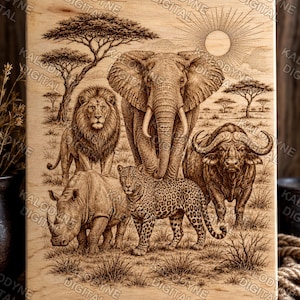Datei für Lasergravur der „Big Five“ Afrikas | Safari-Tiere SVG | Wildtier-Laser-PNG