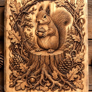 Squirrel Acorn Woodland Laser Engraving File | 3D Illusion SVG PNG