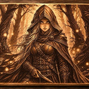 Female Rogue SVG PNG | Fantasy Character Laser Engraving File for RPG Wall Art