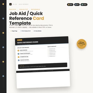 Sjabloon voor werkinstructies, snel naslagkaart, bewerkbaar spiekbriefje voor standaardwerkprocedures (SOP) in PDF-formaat, checklist voor werknemerstraining, proceshandleiding, hulpmiddel voor instructieontwerp