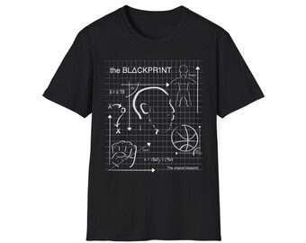 De BLCKPR1NT blauwdruk T-shirt basketbalafbeelding