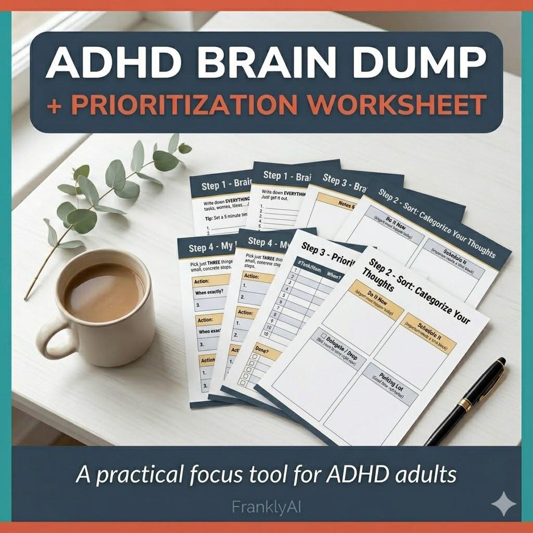 ADHD Brain Dump Worksheet | Prioritization + Focus Tool | Executive ...